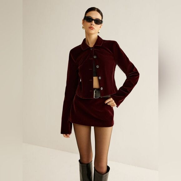 other Dresses & Skirts - 42Q. Nwt Commense Crocodile Belted Velvet Mini Skirt Size Small Burgundy